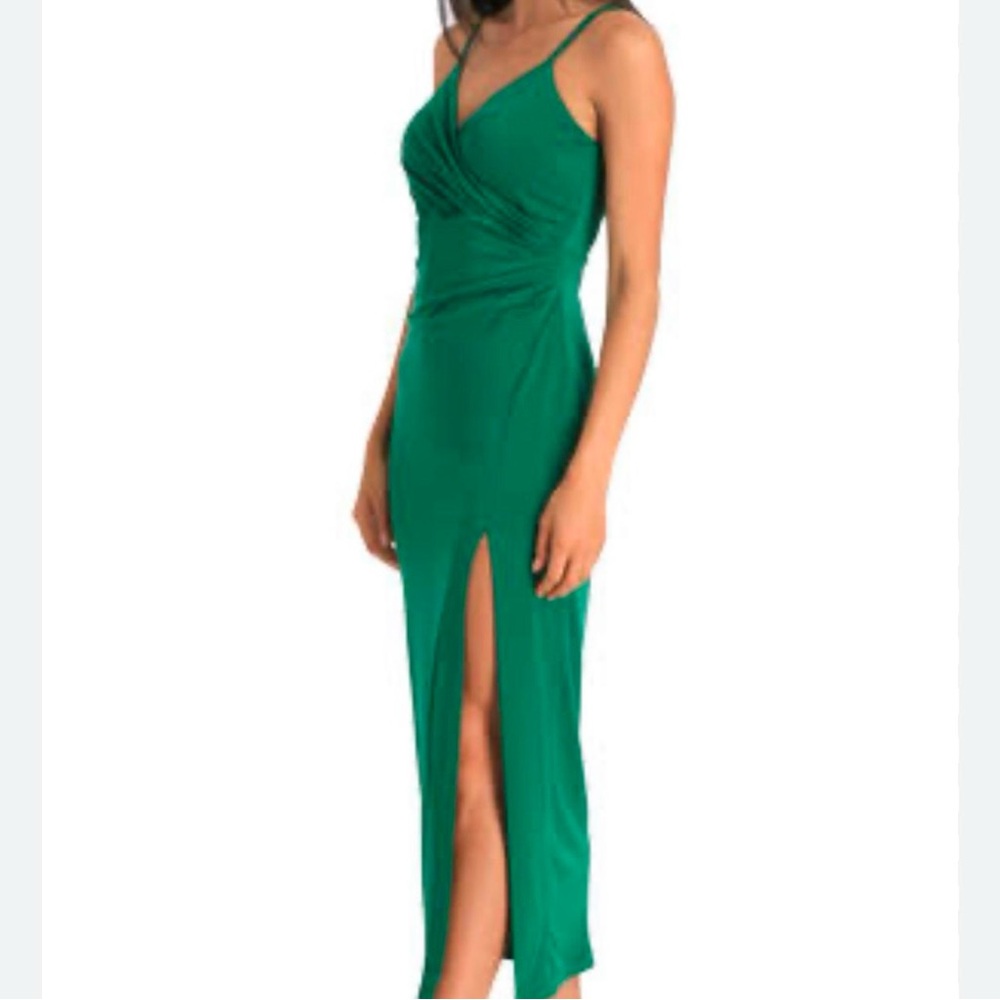 Bardot Nadia green low cut high slit spaghetti strap maxi dress 4 XS